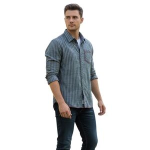 Mexx Men's Blue Striped Button Down Shirt